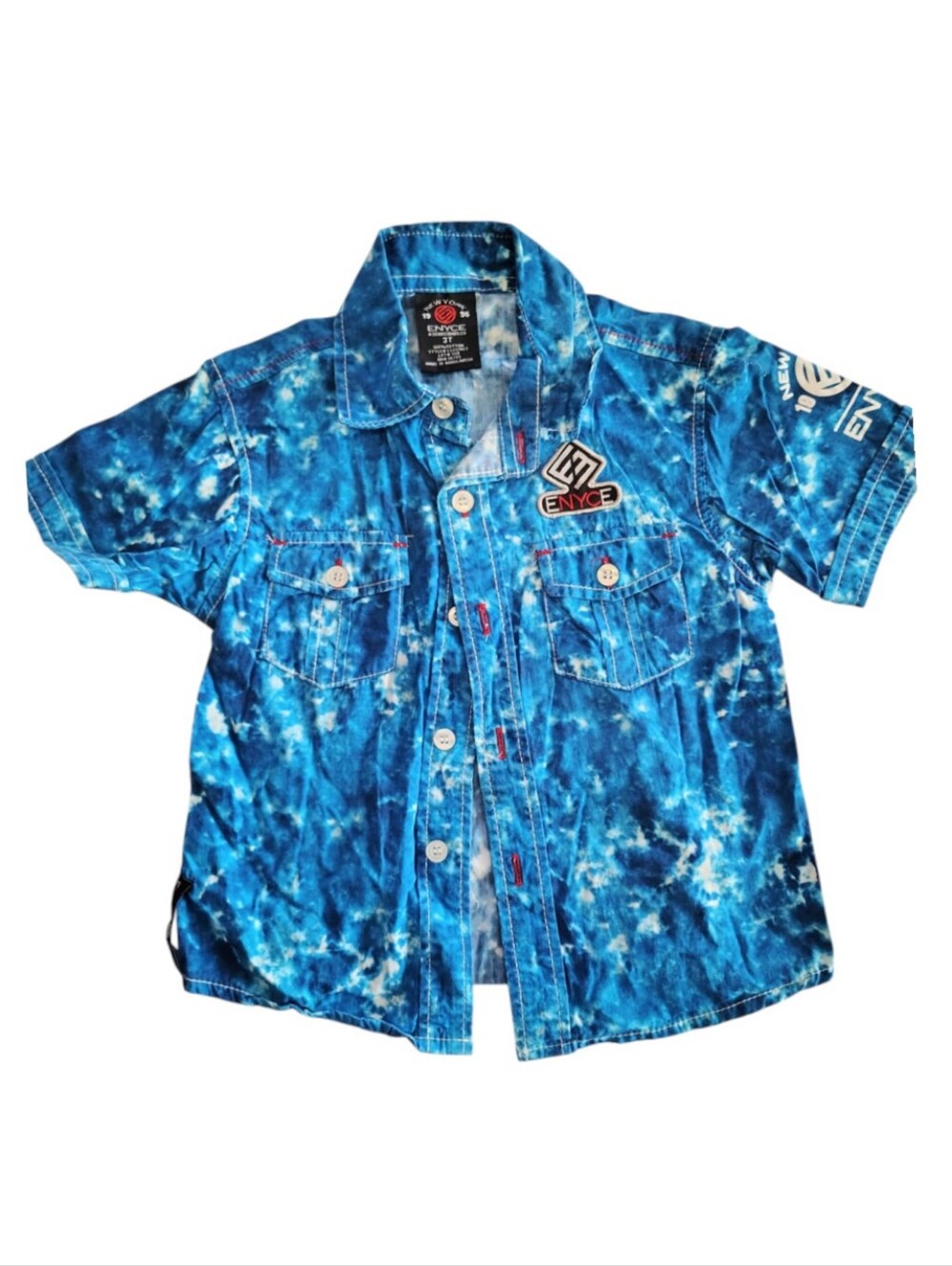 Enyce 1996 Cobalt Blue And White Tie Dye Buttondown New York City Shirt Size 3T